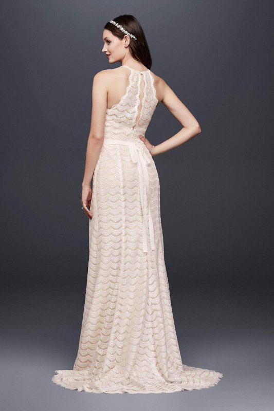 Eyelash Lace Halter Sheath Wedding Dress WG3884