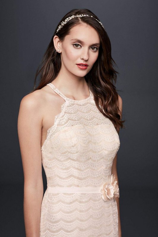 Eyelash Lace Halter Sheath Wedding Dress WG3884