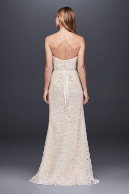 Guipure Lace Sheath Wedding Dress with Ribbon Sash WG3885