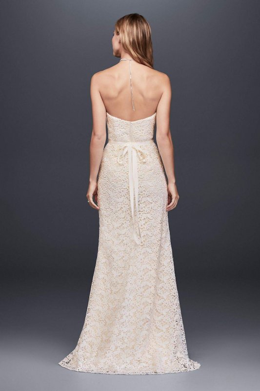 Guipure Lace Sheath Wedding Dress with Ribbon Sash WG3885