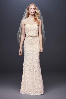 Guipure Lace Sheath Wedding Dress with Ribbon Sash WG3885