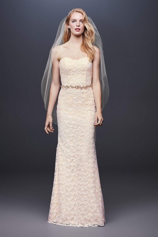 Guipure Lace Sheath Wedding Dress with Ribbon Sash WG3885