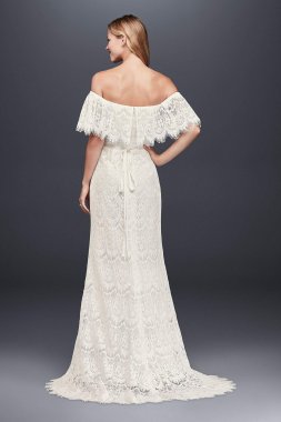 Off-The-Shoulder Eyelash Lace Sheath Wedding Dress WG3892