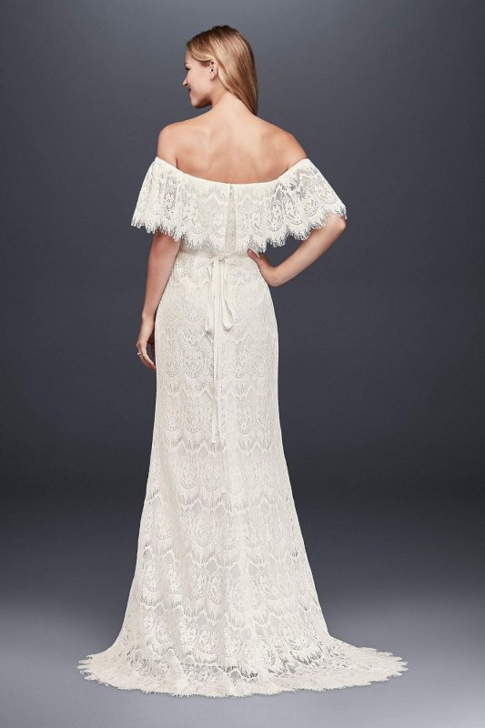 Off-The-Shoulder Eyelash Lace Sheath Wedding Dress WG3892