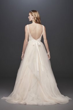 Tulle Tank V-Neck Ball Gown with Layered Skirt WG3913
