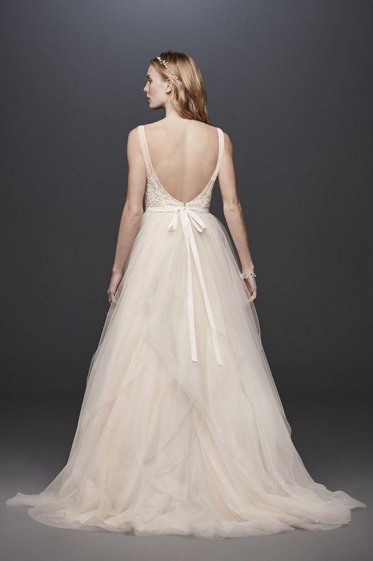 Tulle Tank V-Neck Ball Gown with Layered Skirt WG3913