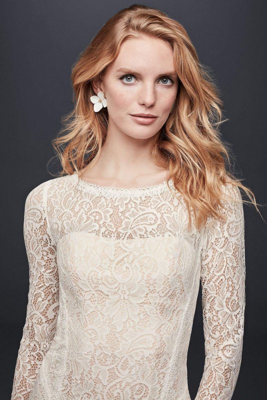Allover Lace Long-Sleeve Sheath Wedding Dress WG3914