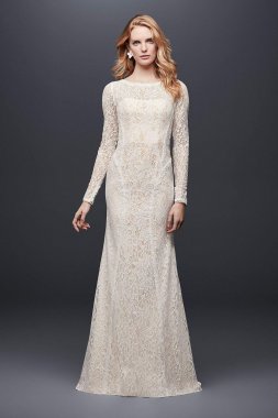 Allover Lace Long-Sleeve Sheath Wedding Dress WG3914