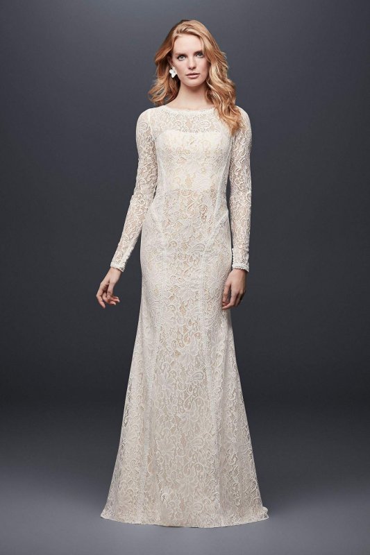 Allover Lace Long-Sleeve Sheath Wedding Dress WG3914