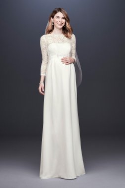 3/4 Sleeve Crepe Sheath Maternity Wedding Dress Collection WG3921