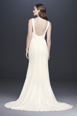 Geometric Lace V-Neck Sheath Wedding Dress WG3924