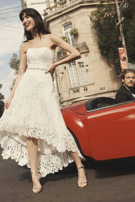 High-Low Tea-Length Corded Lace Wedding Dress WG3925