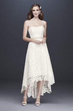 High-Low Tea-Length Corded Lace Wedding Dress WG3925