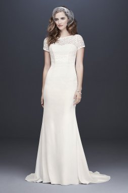 Geometric Lace and Crepe Cap Sleeve Wedding Dress WG3927