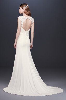 Cap Sleeve Crepe Sheath Wedding Dress Collection WG3939