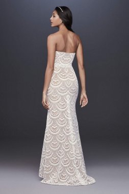 Scalloped Lace Split-Front Sheath Wedding Dress WG3948