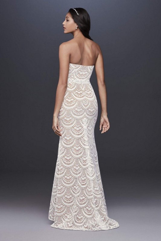 Scalloped Lace Split-Front Sheath Wedding Dress WG3948
