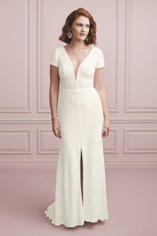 Illusion Deep V-Neck Cap Sleeve Lace Wedding Dress WG3951