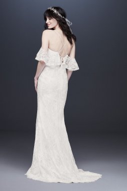 Cold Shoulder Wedding Dress with Ruffled Sleeves WG3954