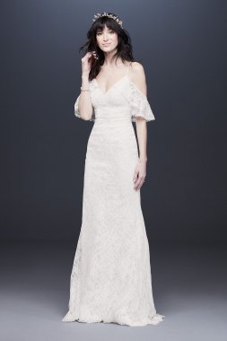 Cold Shoulder Wedding Dress with Ruffled Sleeves WG3954