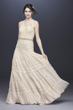 Lace and Point DEsprit Open Back Wedding Dress WG3956