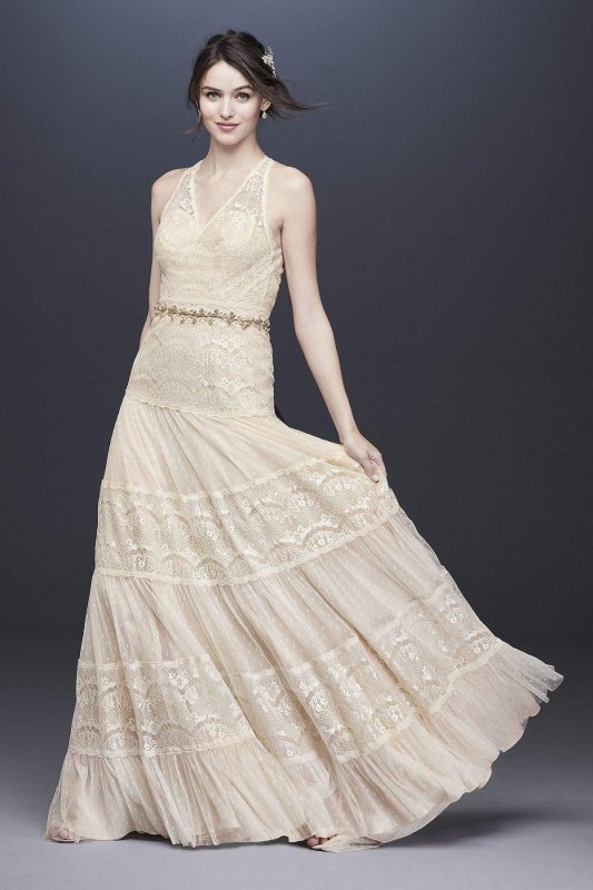 Lace and Point DEsprit Open Back Wedding Dress WG3956