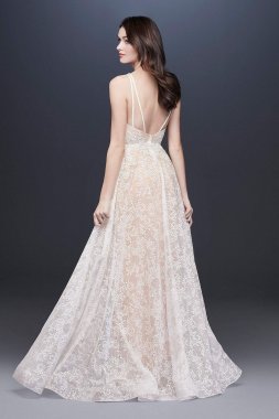 Strappy Deep V-Neck Lace Sheath Wedding Dress WG3959