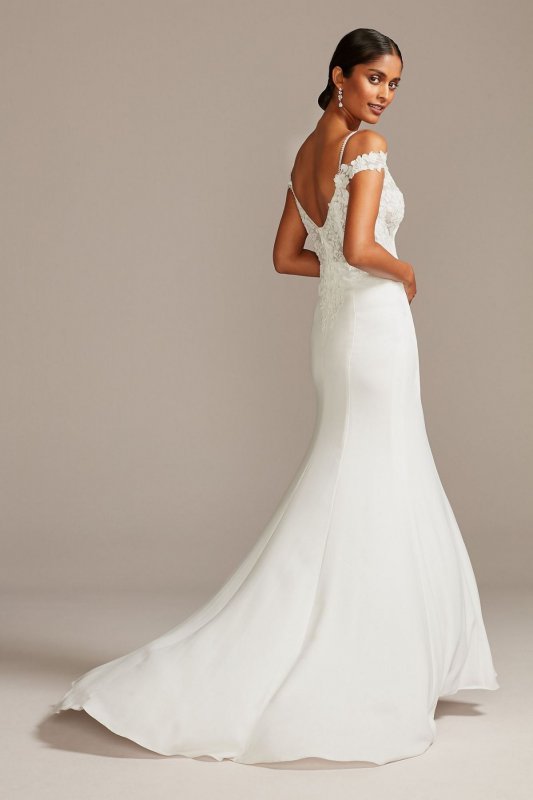 Floral Applique Sheer Bodice Crepe Wedding Dress Collection WG3977