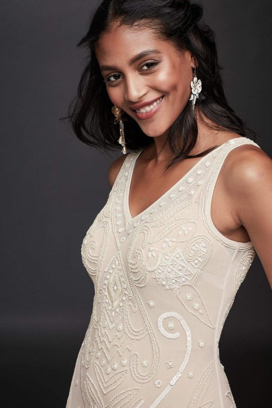 Beaded Chiffon Wedding Dress with Flounce Skirt WGIN59740