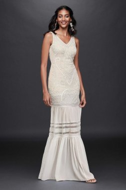 Beaded Chiffon Wedding Dress with Flounce Skirt WGIN59740
