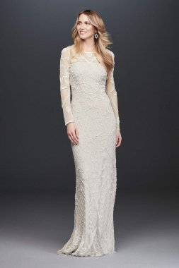 Allover Scroll Beaded Illusion Long Sleeve Gown WGIN718