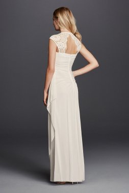 Lace Cap Sleeve Long Matte Mesh Dress XS3450