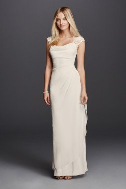 Lace Cap Sleeve Long Matte Mesh Dress XS3450