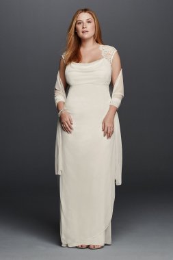 Lace Cap Sleeve Plus Size Long Matte Mesh Dress XS3450W