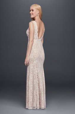 Lace Sheath Wedding Dress with Plunging V-Neckline XS8491