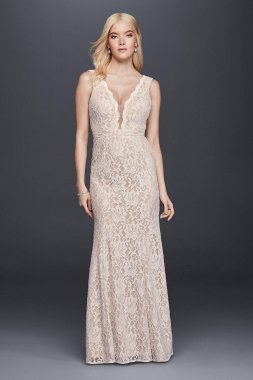 Lace Sheath Wedding Dress with Plunging V-Neckline XS8491
