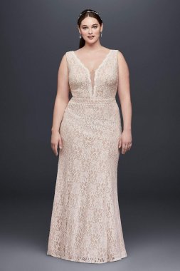 V-Neck Lace Sheath Plus Size Wedding Dress XS8491W