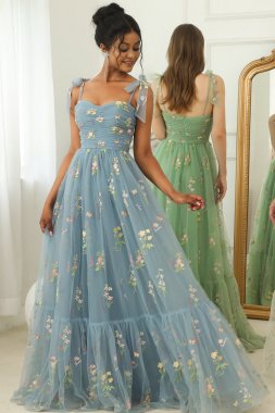 Grey Blue Embroidery Long Prom Dress E202283792