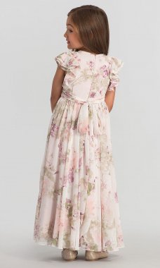 Girl Print Flutter-Sleeve Flower Girl Dress DG-FL4038-BG