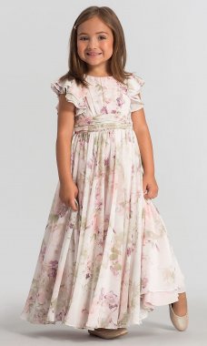 Girl Print Flutter-Sleeve Flower Girl Dress DG-FL4038-BG