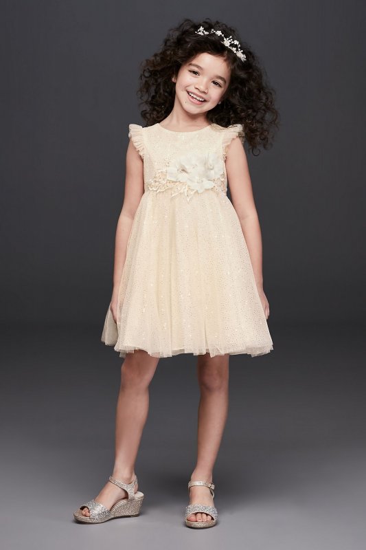 Applique Waist Glitter Tulle Flower Girl Ball Gown OP250