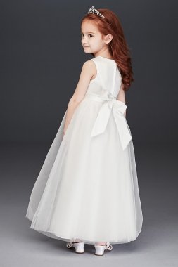 Beaded Applique Flower Girl Dress with Tulle Skirt OP263