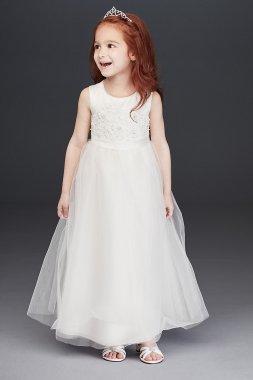 Beaded Applique Flower Girl Dress with Tulle Skirt OP263