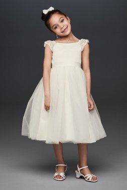 Crochet Cap Sleeve Ruffle Flower Girl Dress OP265