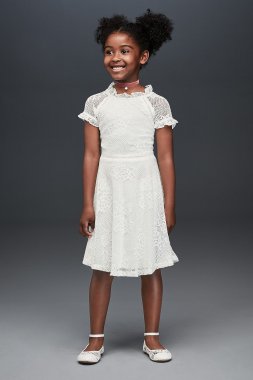 Floral Lace High Neck A-Line Flower Girl Dress S3887D02H817