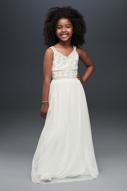 Beaded Tulle Double Strap A-Line Flower Girl Dress SC443D01MTAT