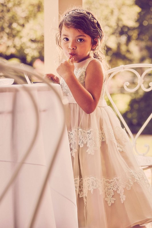 Banded Lace Illusion Flower Girl Dress WG1374