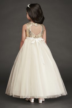 Heart Back Sequin and Tulle Flower Girl Gown WG1390