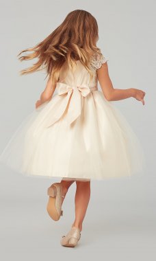 Cap-Sleeve Short Flower-Girl Dress with Bow SWK-SK621