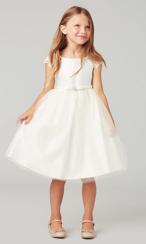 Cap-Sleeve Short Flower-Girl Dress with Bow SWK-SK621